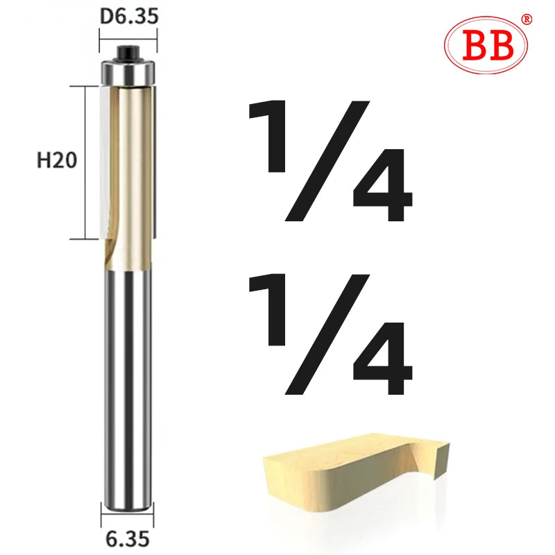 BB Router Bit Bearing Straight Flush Trimming Tool Woodworking 1/2 1/4
