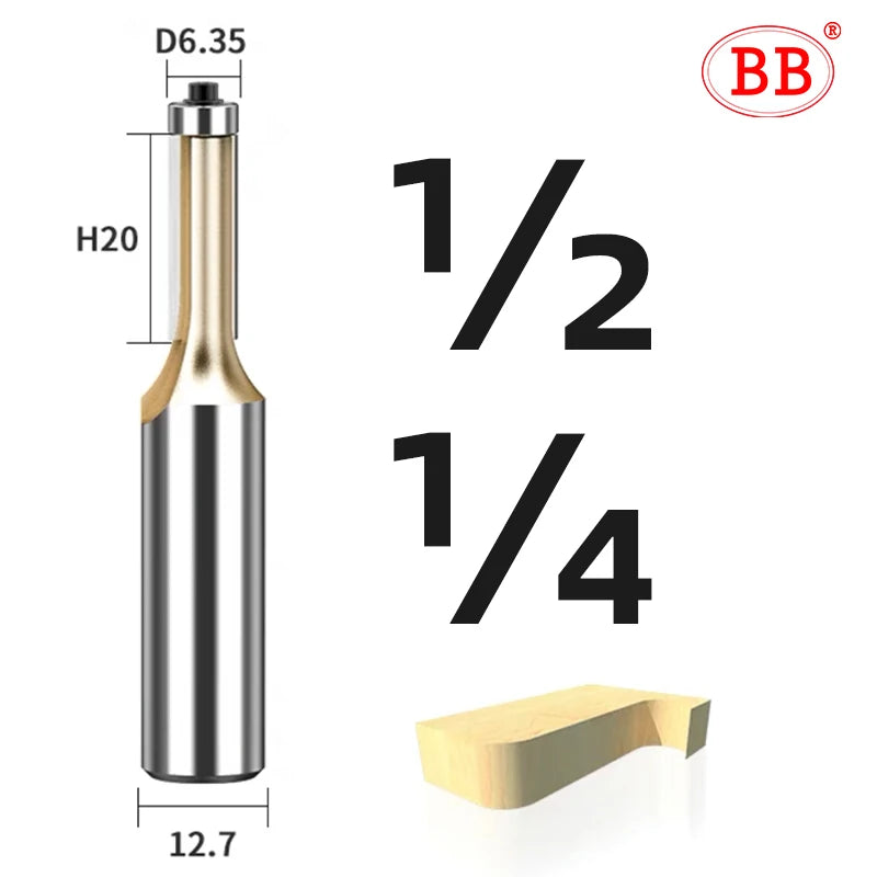 BB Router Bit Bearing Straight Flush Trimming Tool Woodworking 1/2 1/4
