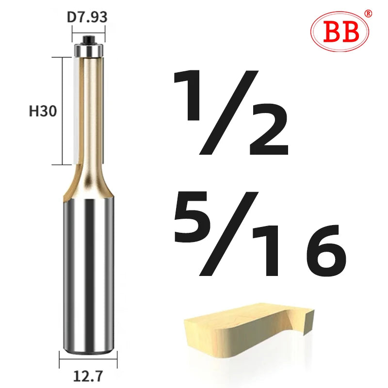 BB Router Bit Bearing Straight Flush Trimming Tool Woodworking 1/2 1/4