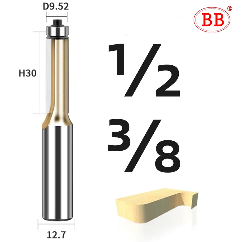 BB Router Bit Bearing Straight Flush Trimming Tool Woodworking 1/2 1/4