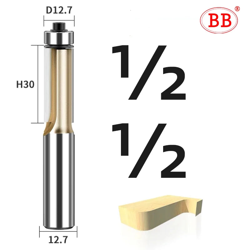 BB Router Bit Bearing Straight Flush Trimming Tool Woodworking 1/2 1/4