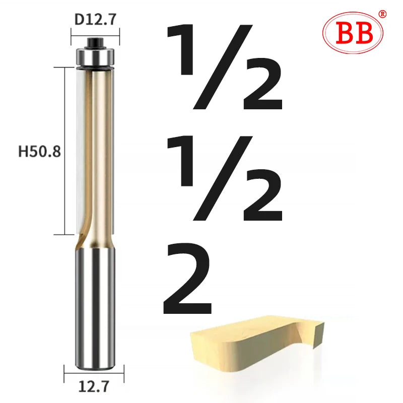 BB Router Bit Bearing Straight Flush Trimming Tool Woodworking 1/2 1/4