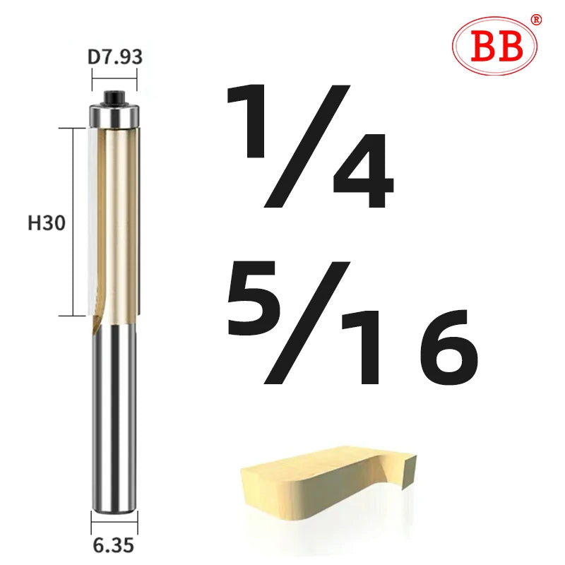 BB Router Bit Bearing Straight Flush Trimming Tool Woodworking 1/2 1/4