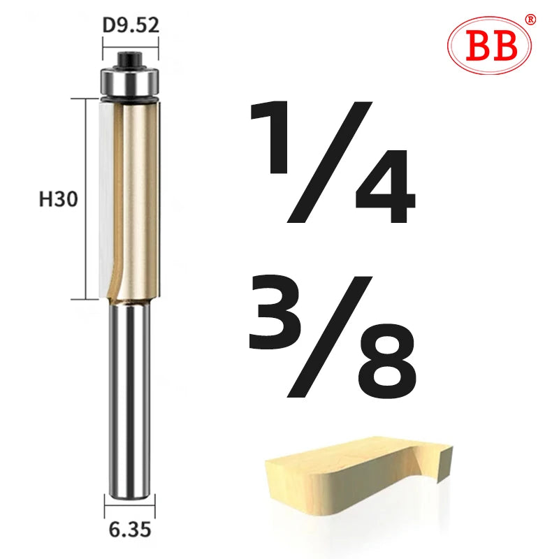 BB Router Bit Bearing Straight Flush Trimming Tool Woodworking 1/2 1/4