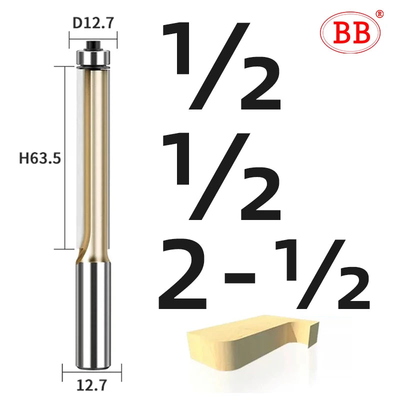 BB Router Bit Bearing Straight Flush Trimming Tool Woodworking 1/2 1/4