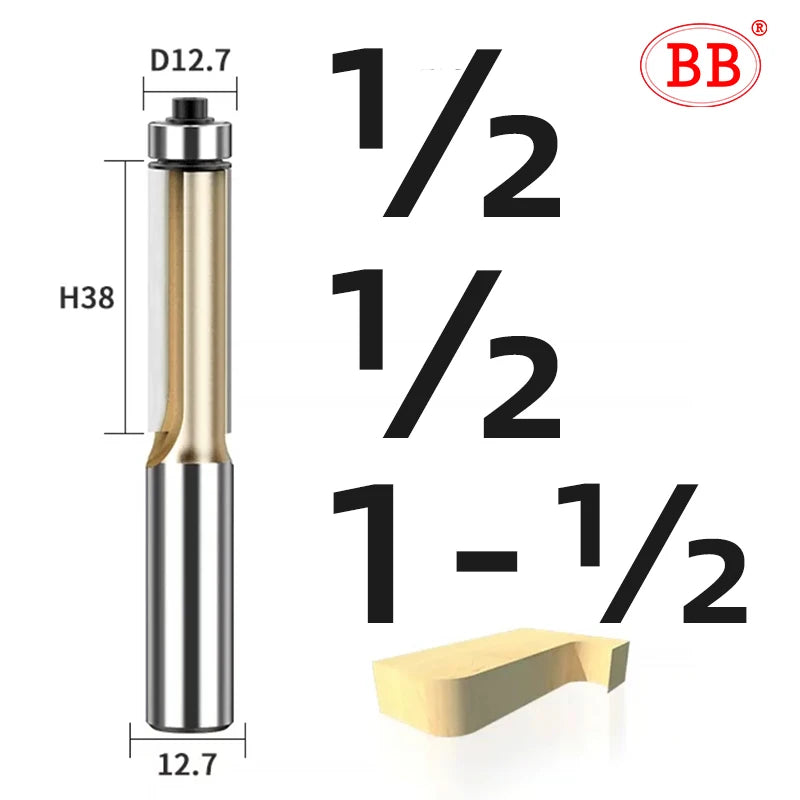 BB Router Bit Bearing Straight Flush Trimming Tool Woodworking 1/2 1/4