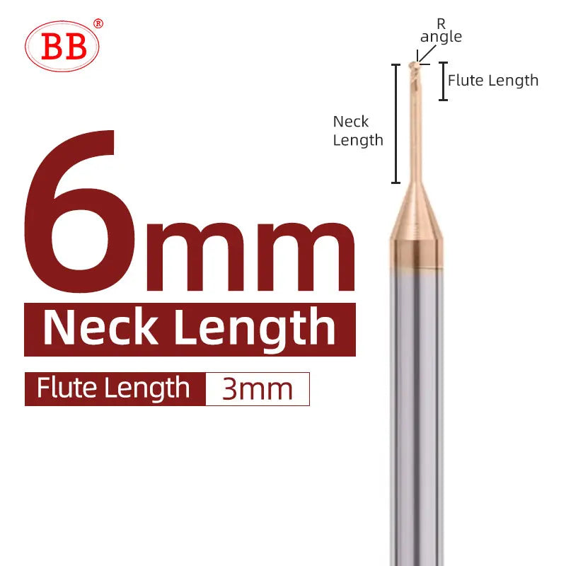 Fraise à boulets micro BB, outil de coupe à long col (R0.15-R1.5, BB2050)
