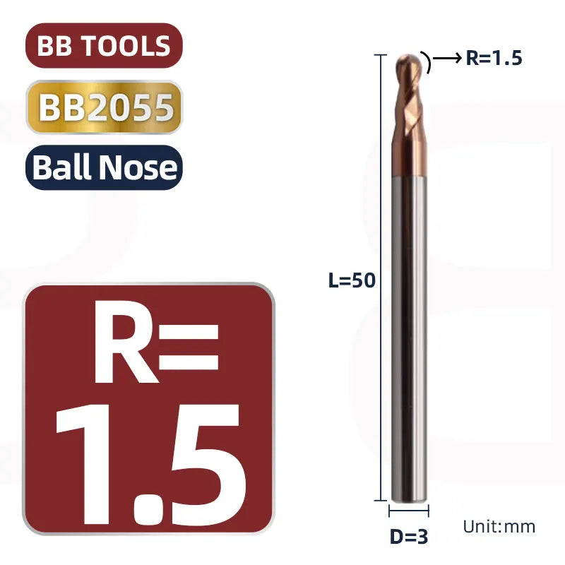 BB 3mm Shank Diameter Ball Nose & Flat End Mill Small Carbide Cutter CNC Machining