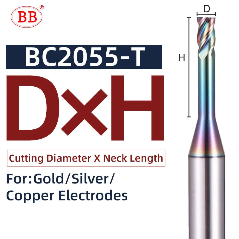 BB Micro End Mill Long Neck 0.1mm~3mm for Aluminum Alloy Copper Electrode Plastic Nonmetal CNC Machining Solid Carbide Cutter