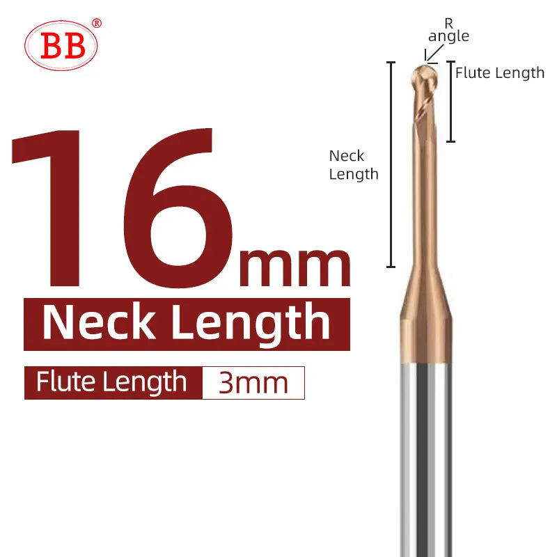 Fraise à boulets micro BB, outil de coupe à long col (R0.15-R1.5, BB2050)