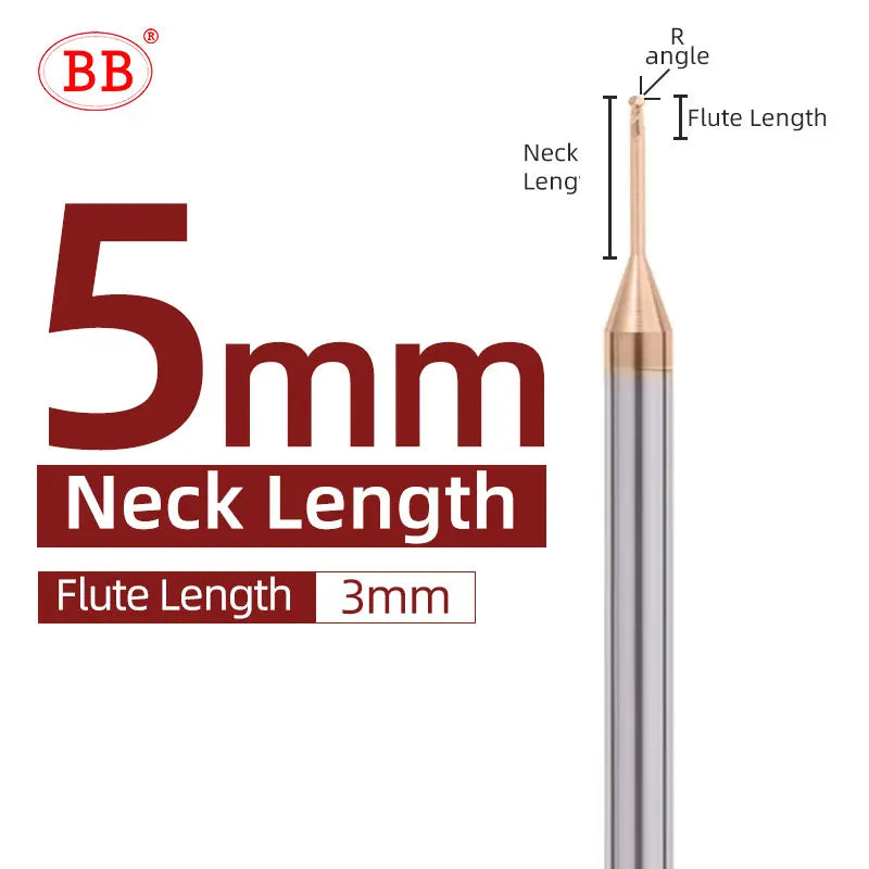 Fraise à boulets micro BB, outil de coupe à long col (R0.15-R1.5, BB2050)