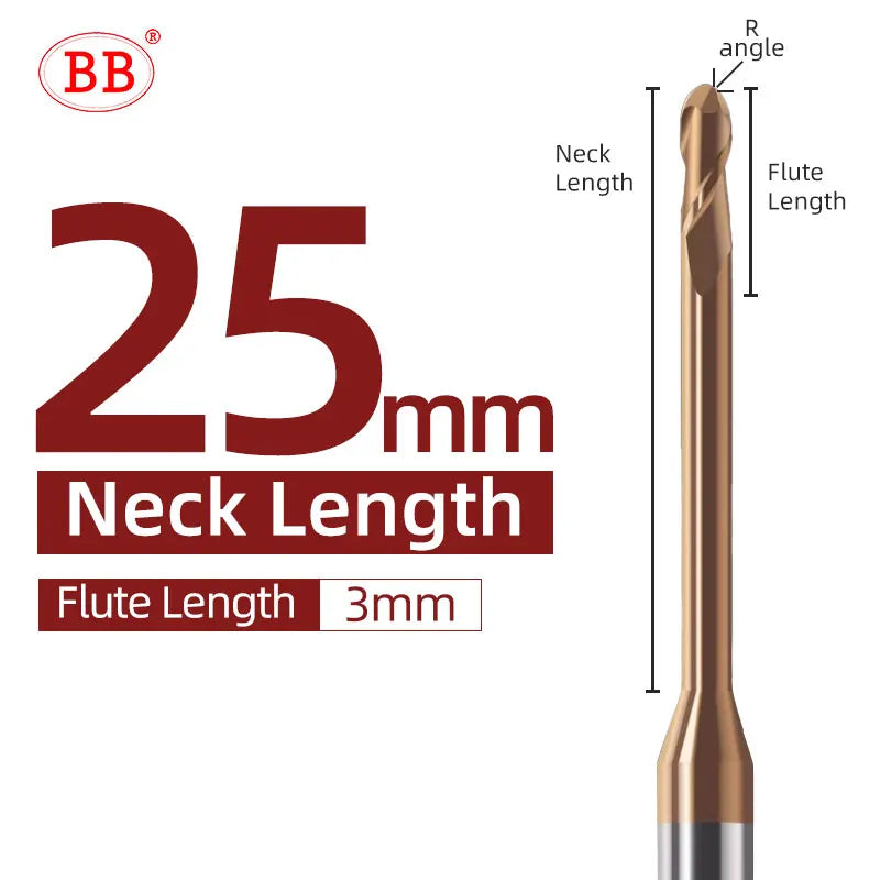 Fraise à boulets micro BB, outil de coupe à long col (R0.15-R1.5, BB2050)