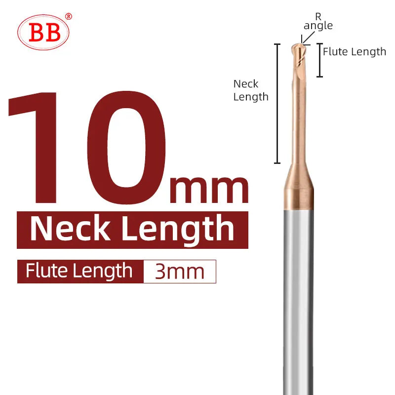 Fraise à boulets micro BB, outil de coupe à long col (R0.15-R1.5, BB2050)