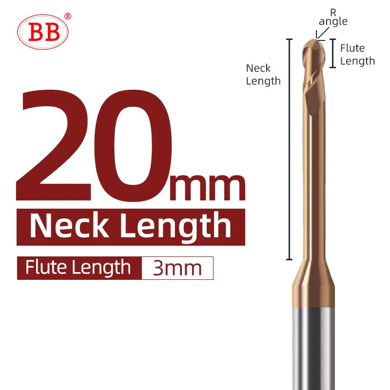 Fraise à boulets en carbure micro BB à long col (R0.1-R1.5, BB2055)