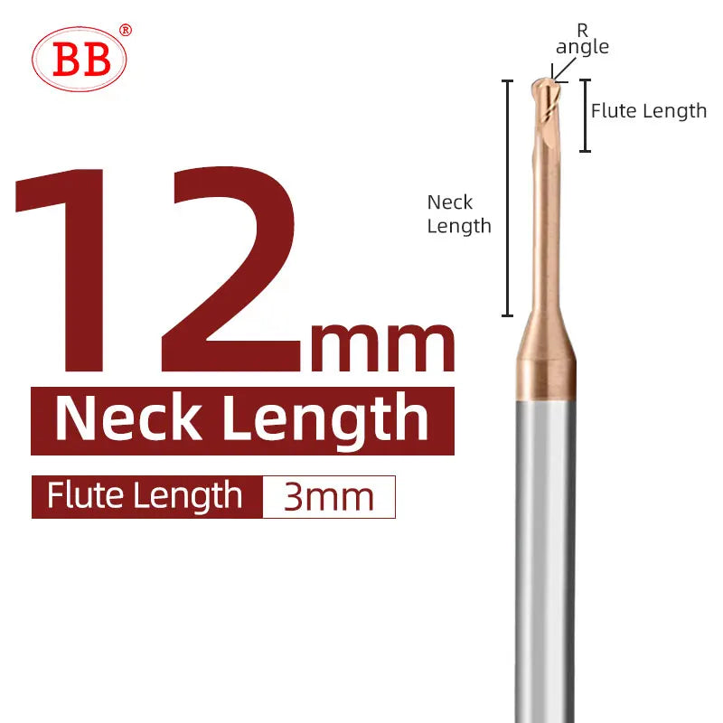 Fraise à boulets micro BB, outil de coupe à long col (R0.15-R1.5, BB2050)