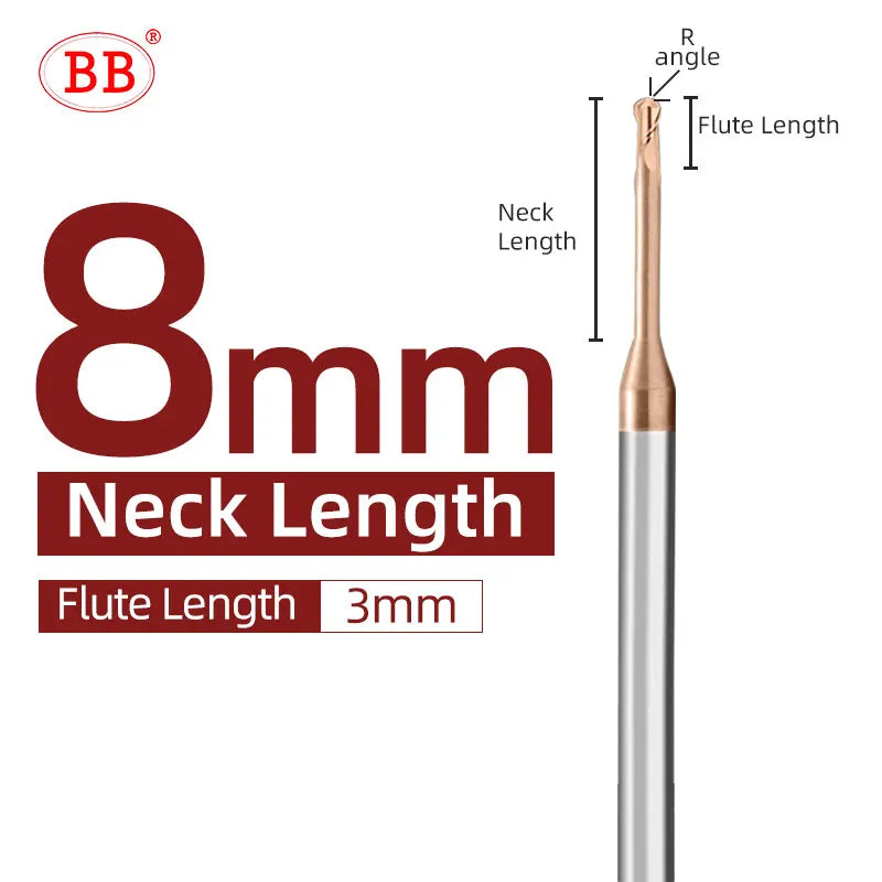 Fraise à boulets en carbure micro BB à long col (R0.1-R1.5, BB2055)