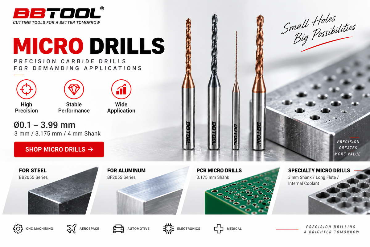 BB Tool solid carbide micro drills for steel aluminum PCB and precision CNC drilling