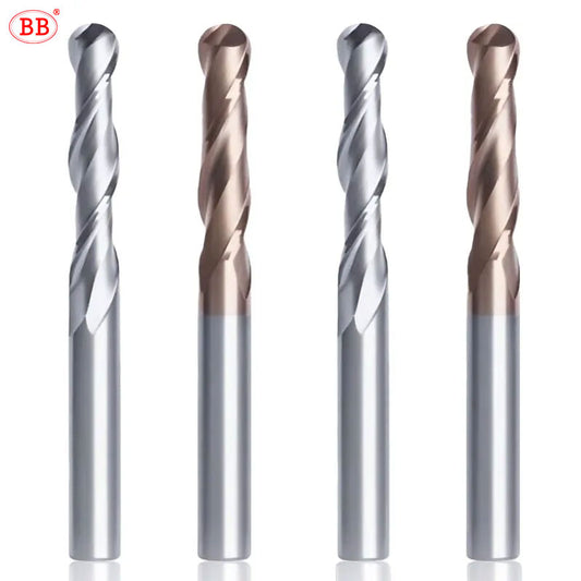 BB Carbide Ball Nose End Mill Long Cutting Flute Length 2 Flute for Aluminum Wood Steel