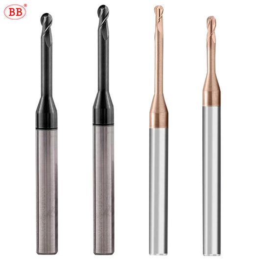 BB Micro Ball End Mill Long Neck Carbide CNC Small Mini Rib Deep Machining Cutter R0.1-R1.5 Tool for Steel Metal
