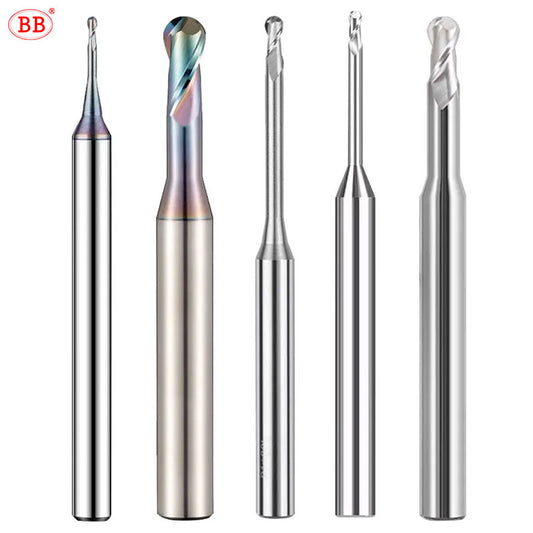 BB Micro Ball End Mill Long Neck Aluminum Copper Small Carbide Milling Cutter CNC Deep Machining Tool R0.1-R0.45