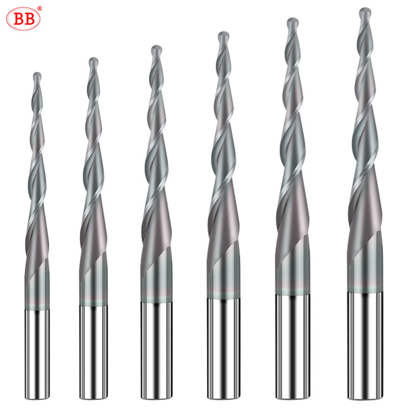 BB Taper Ball Nose End Mill Solid Carbide Engraving Router Bit Relief Wood Metal CNC Milling Cutter Coated 3.175mm 4mm 8mm 10mm