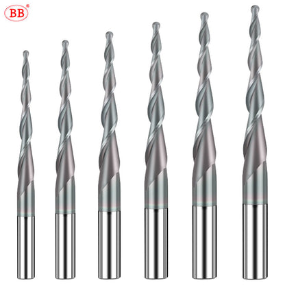BB Taper Ball Nose End Mill Solid Carbide Engraving Router Bit Relief Wood Metal CNC Milling Cutter Coated 3.175mm 4mm 8mm 10mm