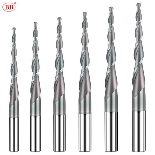 BB Taper Ball Nose End Mill Solid Carbide Engraving Router Bit Relief Wood Metal CNC Milling Cutter Coated 3.175mm 4mm 8mm 10mm
