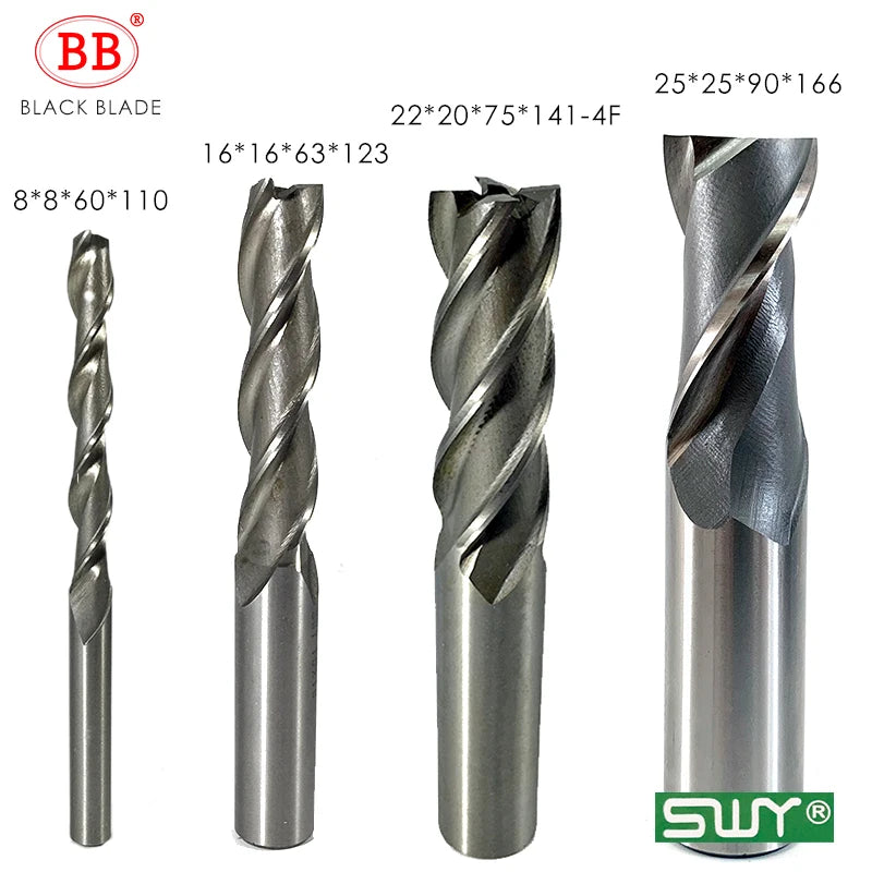 BB End Mill HSS 2 3 4 Flute CNC Teeth Cutter ISO Imperial Low Speed Machining Tool Metal Steel Plastic Diameter 1-15mm