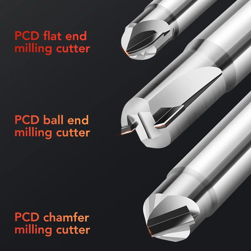 BB PCD Diamond Milling Cutter Carbon Fiber Fiberglass Bakelite Machining Tool CNC Carbide Engraving Bit Polycrystalline End Mill