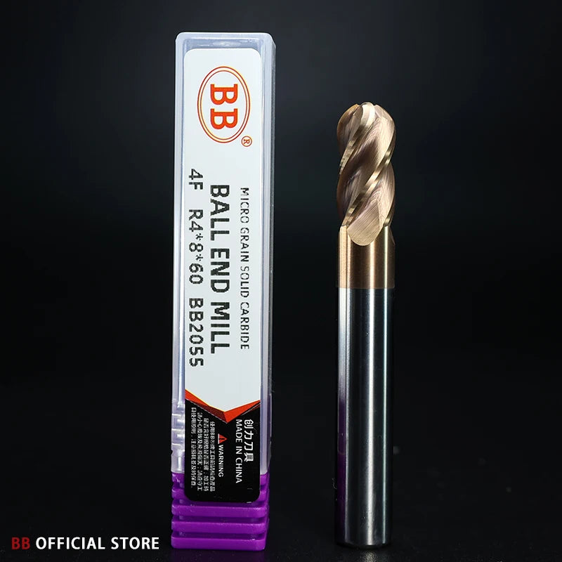 BB Ball Nose End Mill – 3 & 4 Flute Solid Carbide | R0.5–R10 | Finishing | BF2055 & BB2055