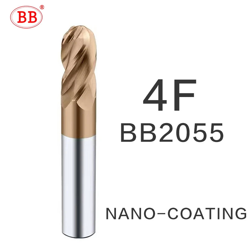 BB Ball Nose End Mill – 3 & 4 Flute Solid Carbide | R0.5–R10 | Finishing | BF2055 & BB2055