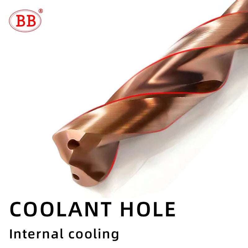 BB Carbide Drill 5xD with External Internal Cooling Inner Through Coolant Hole Parallel Shank 3.1mm 16mm Coated CNC Machine Tool