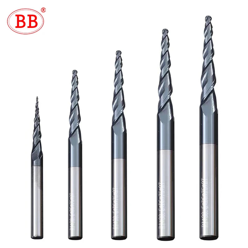 BB Taper Ball Nose End Mill Solid Carbide Engraving Router Bit Relief Wood Metal CNC Milling Cutter Coated 3.175mm 4mm 8mm 10mm