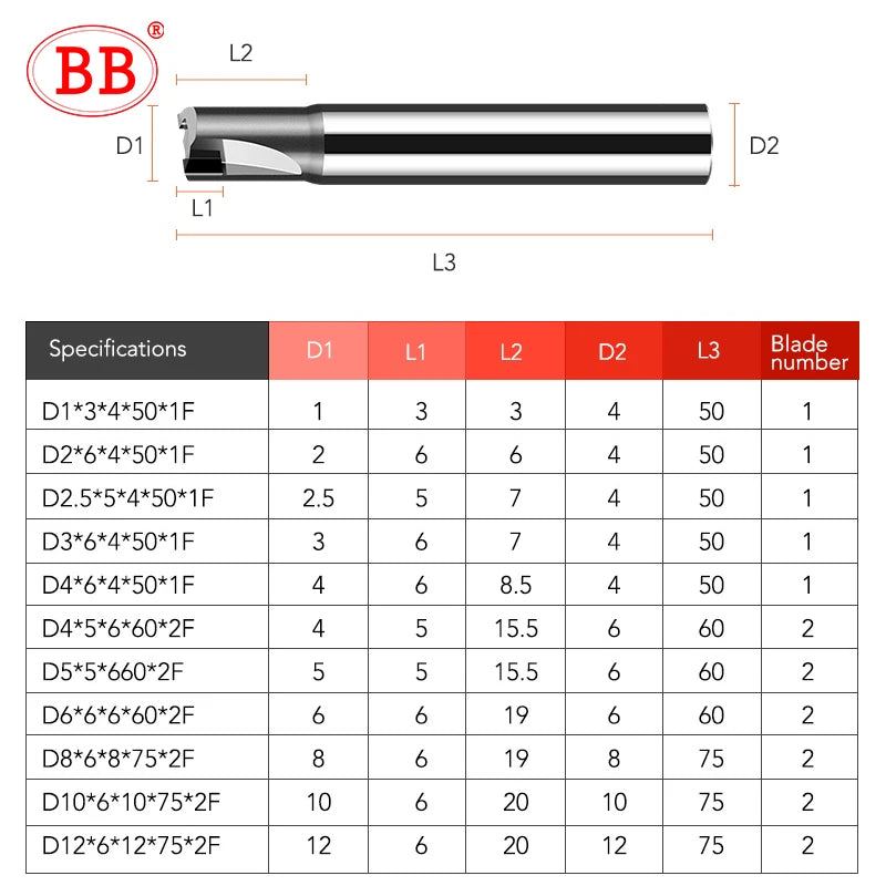 BB PCD Diamond Milling Cutter Carbon Fiber Fiberglass Bakelite Machining Tool CNC Carbide Engraving Bit Polycrystalline End Mill