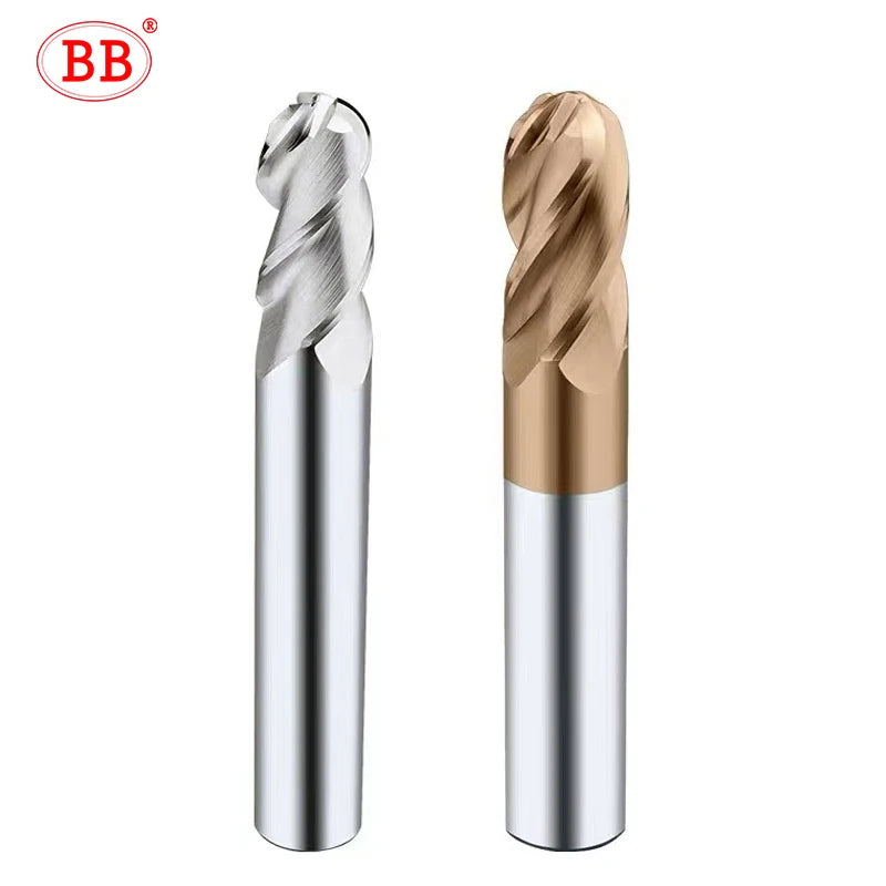 BB Ball Nose End Mill 3 Teeth Solid Carbide CNC Profile Finishing Machining Radius R0.5-R10 Steel Al Copper Cutting Tool