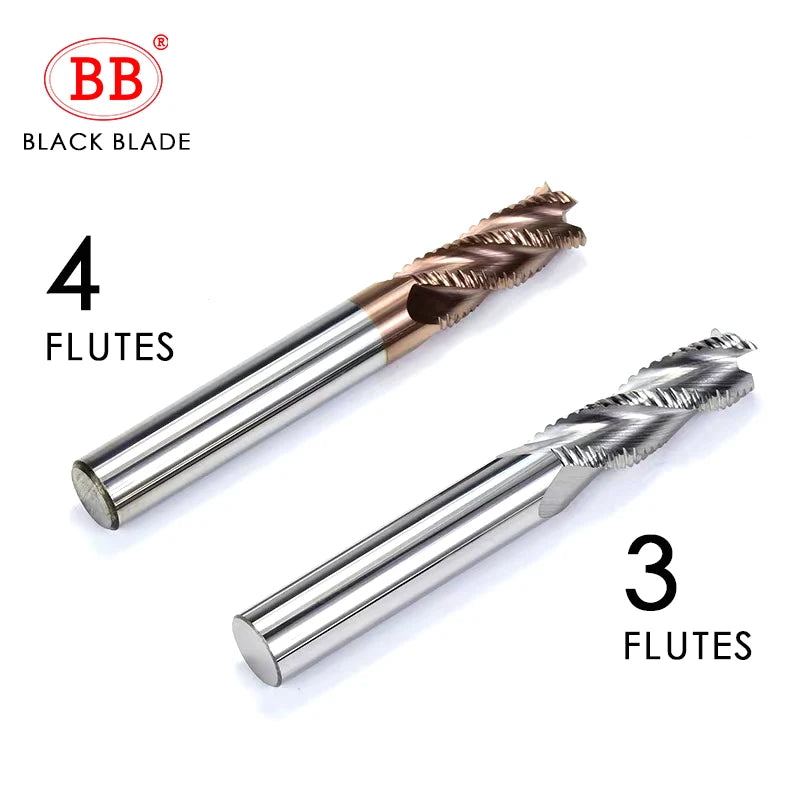 BB Roughing End Mill Solid Carbide CNC Machining 3 Flutes 4 Teeth for Metal Steel Iron Aluminum MDF Acrylic Wood Copper Plastic