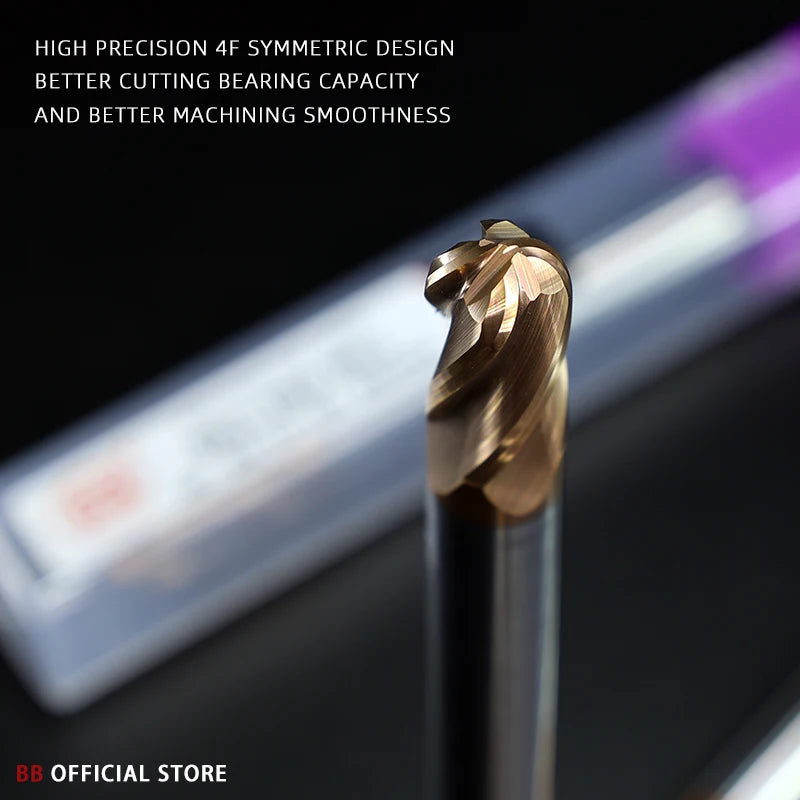 BB Ball Nose End Mill – 3 & 4 Flute Solid Carbide | R0.5–R10 | Finishing | BF2055 & BB2055