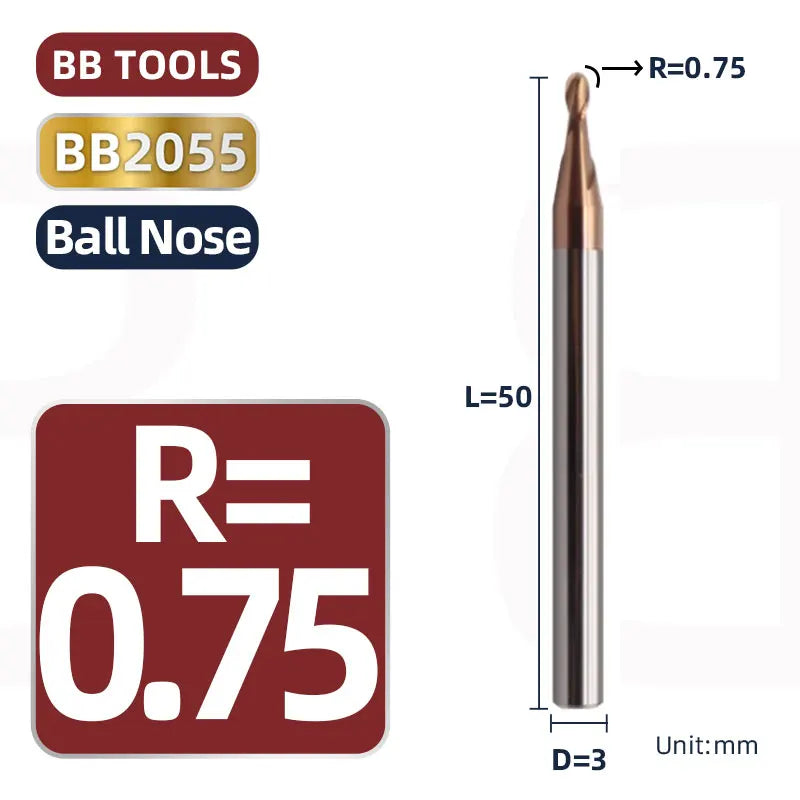 BB 3mm Shank Diameter Ball Nose & Flat End Mill Small Carbide Cutter CNC Machining