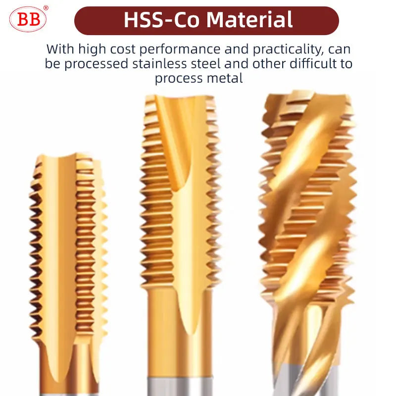 BB Inch Threading Tap HSS CO Spiral Straight Flute Fluteless UNC UNF TiN Coated Cobalt Machine Metal CNC Tool