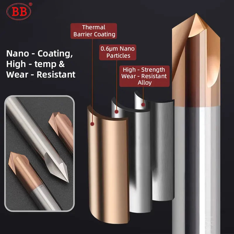 BB Chamfer Cutter Long Length 100mm 150mm Carbide Extended 3F V Milling Countersink CNC 60 90 120 Degree Deburring Edges