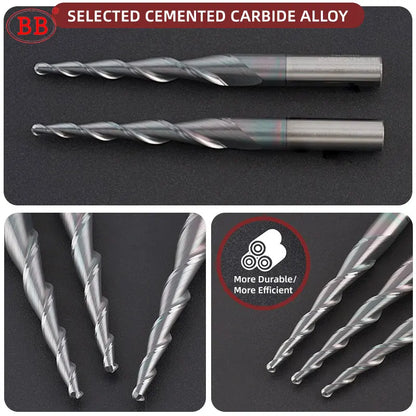 BB Taper Ball Nose End Mill Solid Carbide Engraving Router Bit Relief Wood Metal CNC Milling Cutter Coated 3.175mm 4mm 8mm 10mm
