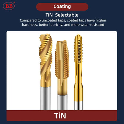 BB Inch Threading Tap HSS CO Spiral Straight Flute Fluteless UNC UNF TiN Coated Cobalt Machine Metal CNC Tool