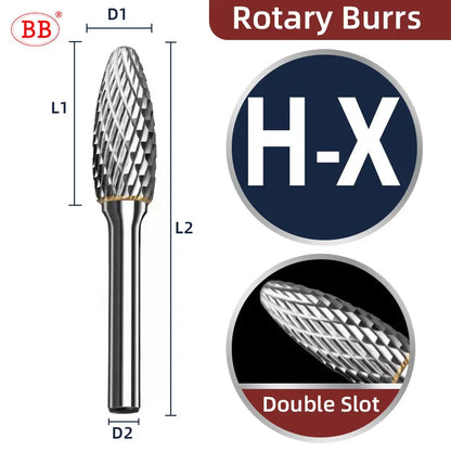 BB Rotary Files Carbide Burrs Deburring Milling Tool M Type 12mm 14mm 16mm Shank Grinder for Metal