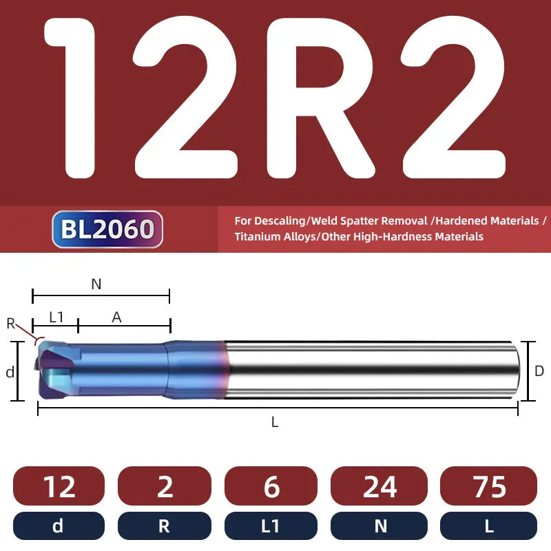 BB Corner Radius End Mill Short Cutting Carbide BL2060 for Steel Iron
