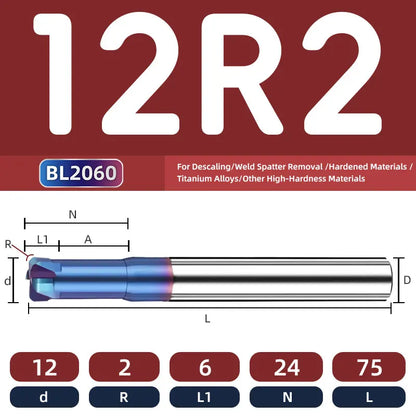 BB Corner Radius End Mill Short Cutting Carbide BL2060 for Steel Iron