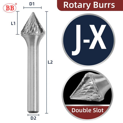 BB Rotary Files Carbide Burrs Deburring Milling Tool M Type 6mm 8mm 10mm Shank Grinder for Metal