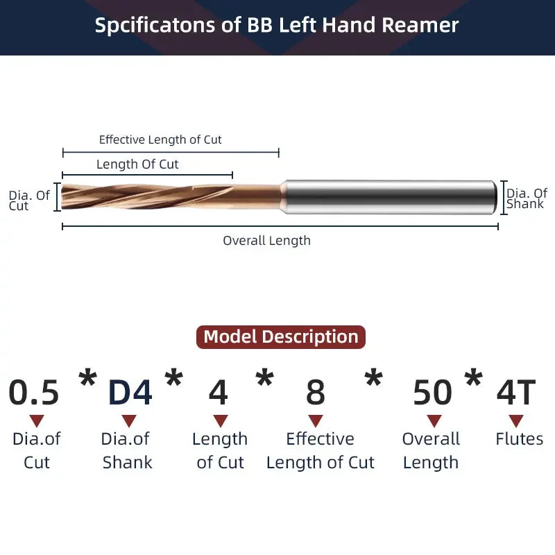 BB Machine Reamer Left Hand Micro Carbide Spiral Flute Coated PRO CNC External Cooling Aluminum Small Hole Making 2.23mm-3.95mm