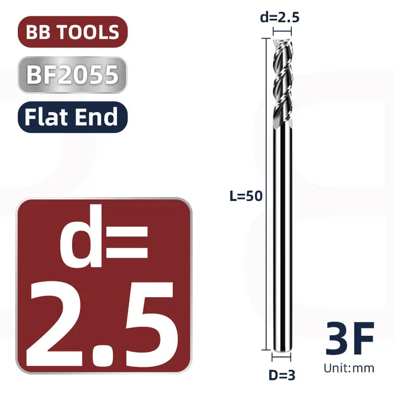 BB 3mm Shank Diameter Ball Nose & Flat End Mill Small Carbide Cutter CNC Machining