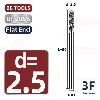 BB 3mm Shank Diameter Ball Nose & Flat End Mill Small Carbide Cutter CNC Machining