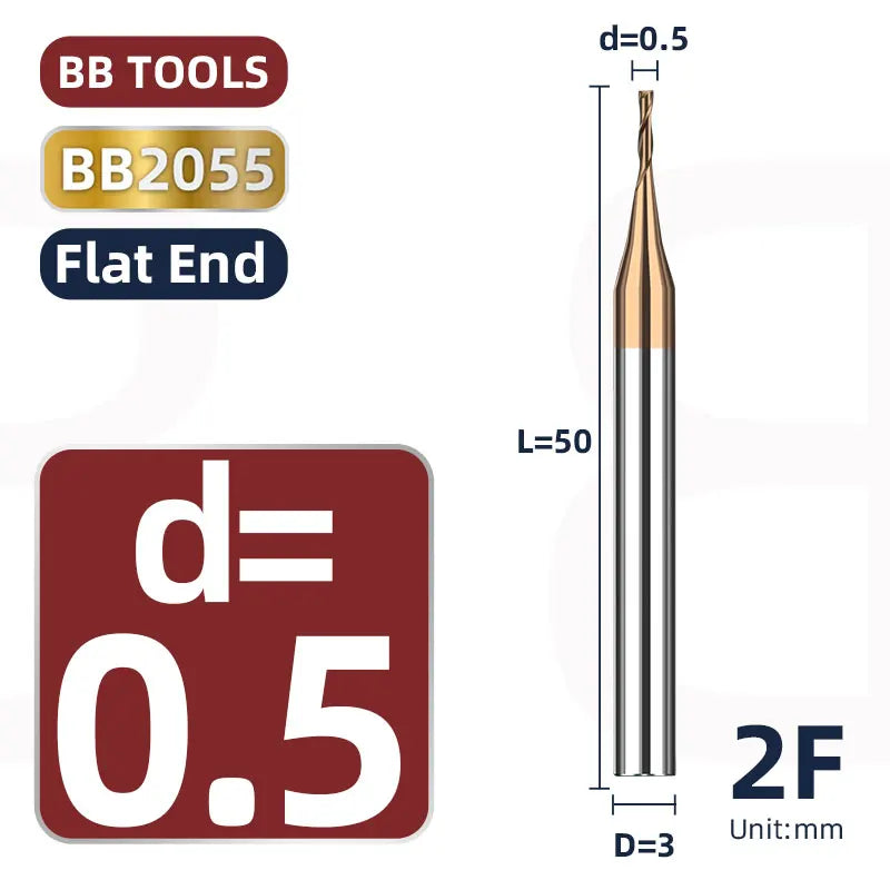 BB 3mm Shank Diameter Ball Nose & Flat End Mill Small Carbide Cutter CNC Machining
